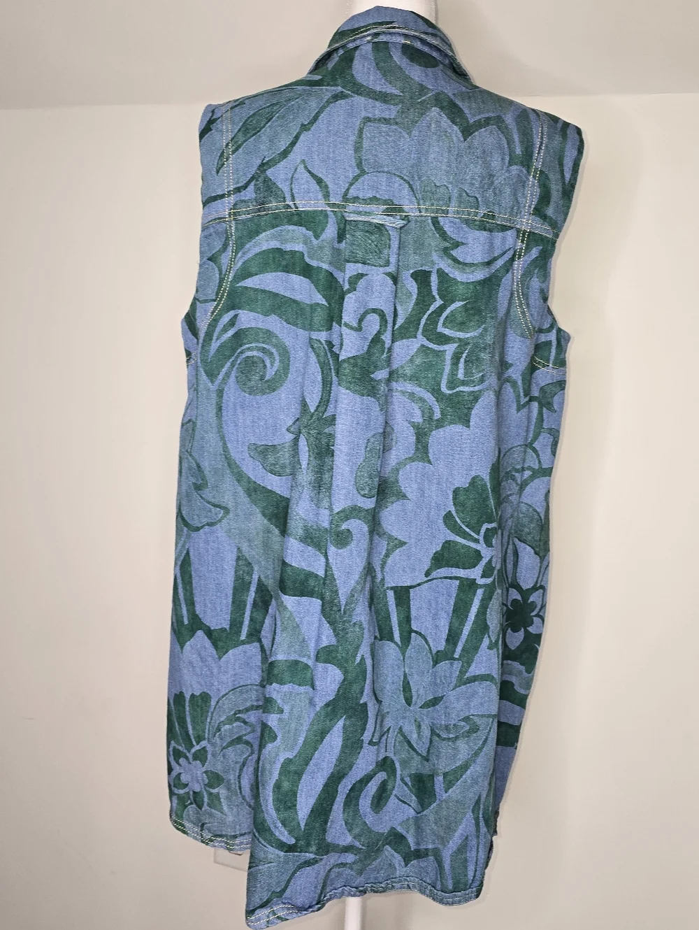 Anthropologie Pilcro Denim Shift Dress Green Floral Sleeveless Button Front Size - Picture 6 of 13